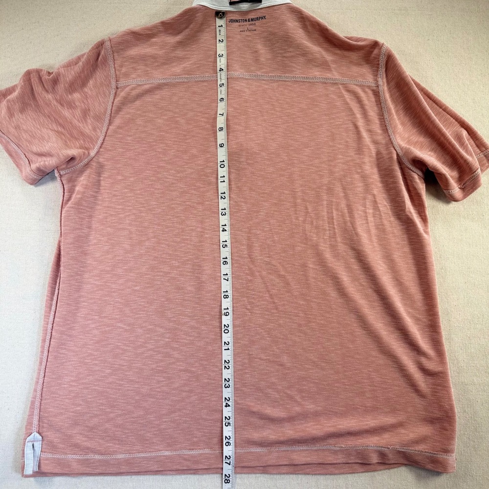 Johnston & Murphy Mens Pink Slub Modal Blend Polo Shirt Large Triple Stitch - Picture 7 of 10